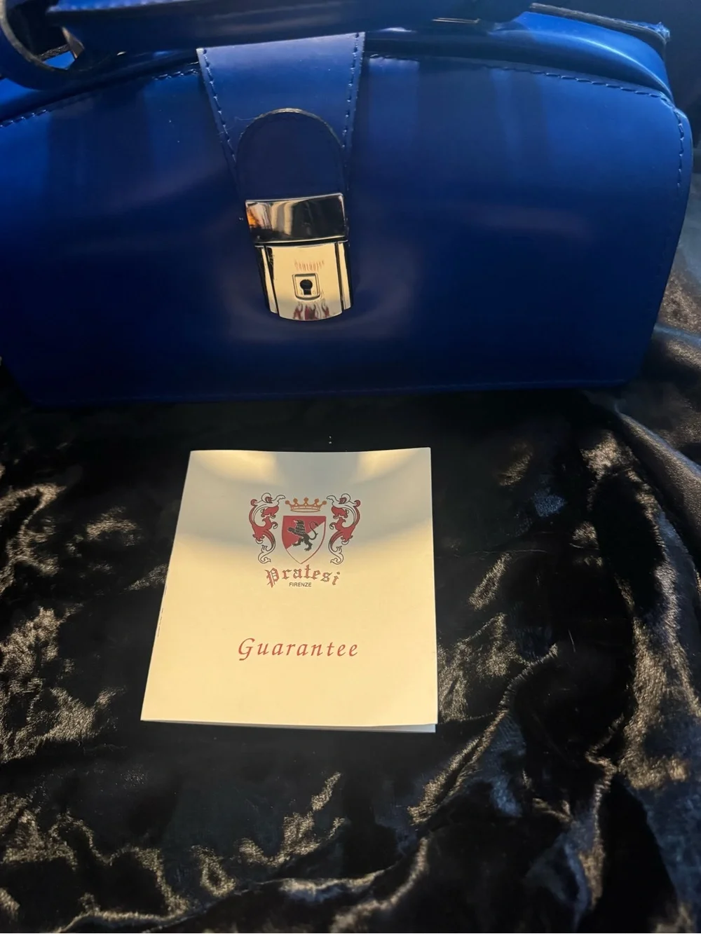 Pratesi Full Grain Leather Cobalt Top-Handle Satchel with Gold Clasp